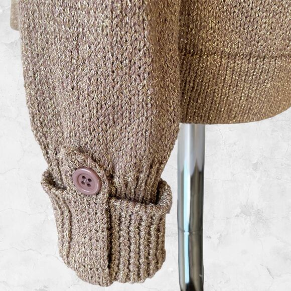 Orvis Metallic Gold Cardigan Sweater Womens Small Linen Blend Pockets - Picture 4 of 9